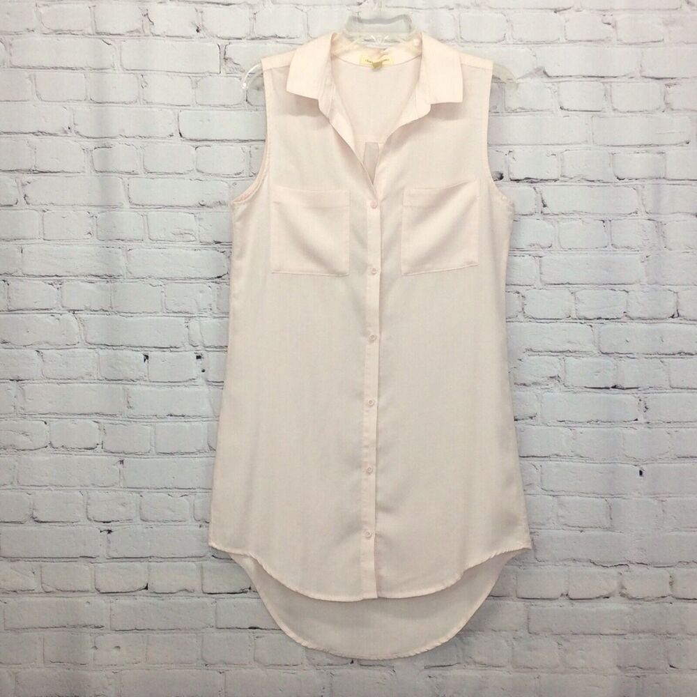 Cloth & Stone Shirt Dress/Tunic Women’s Sz S Pink Sleeveless Button Up High Low